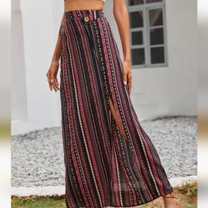 Stripped Geo Print Split Thigh Skirt